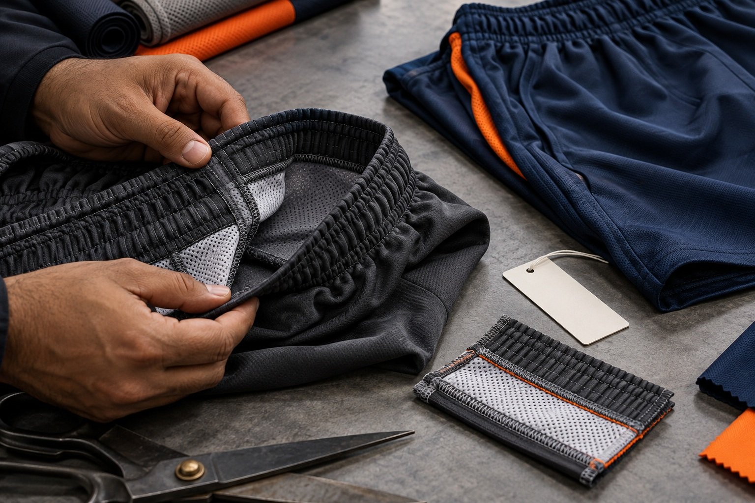 Training shorts waistband construction sample