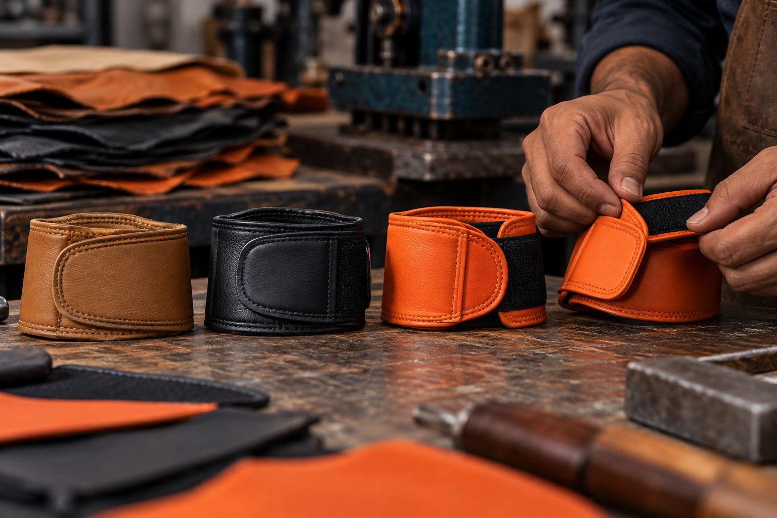 Leather glove cuff closure samples