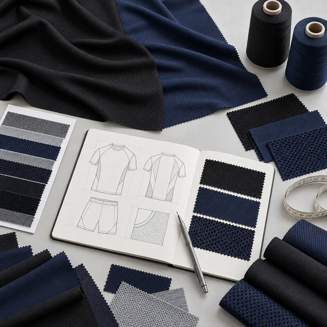 Product sketches and fabric swatches