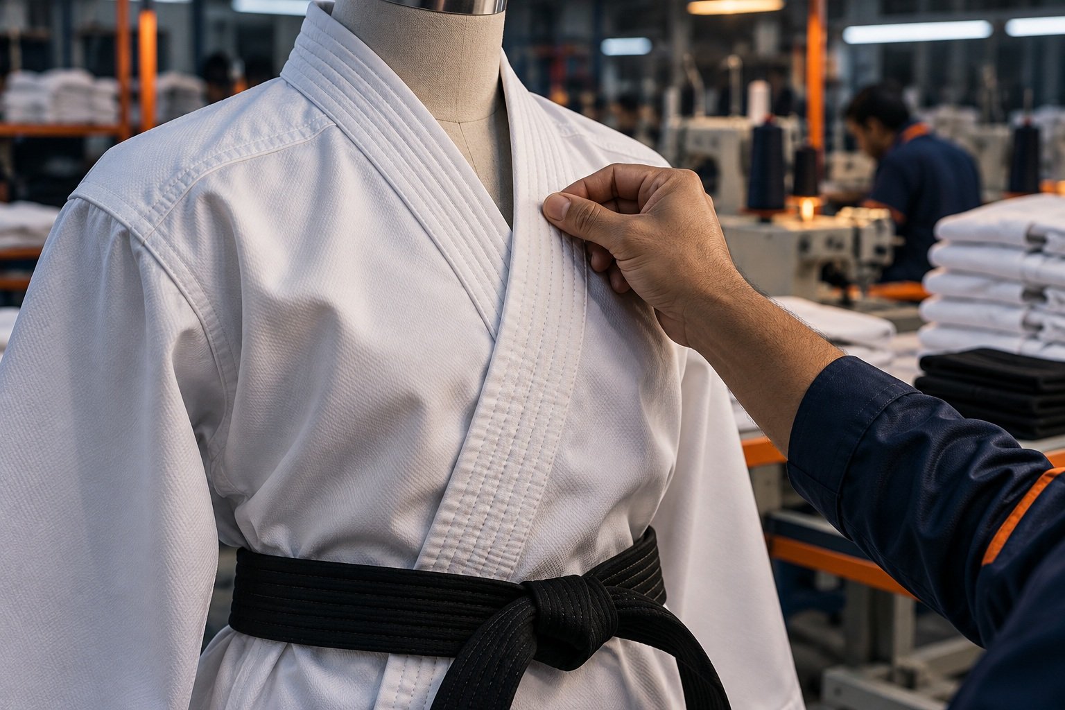 Martial arts uniform collar being reviewed