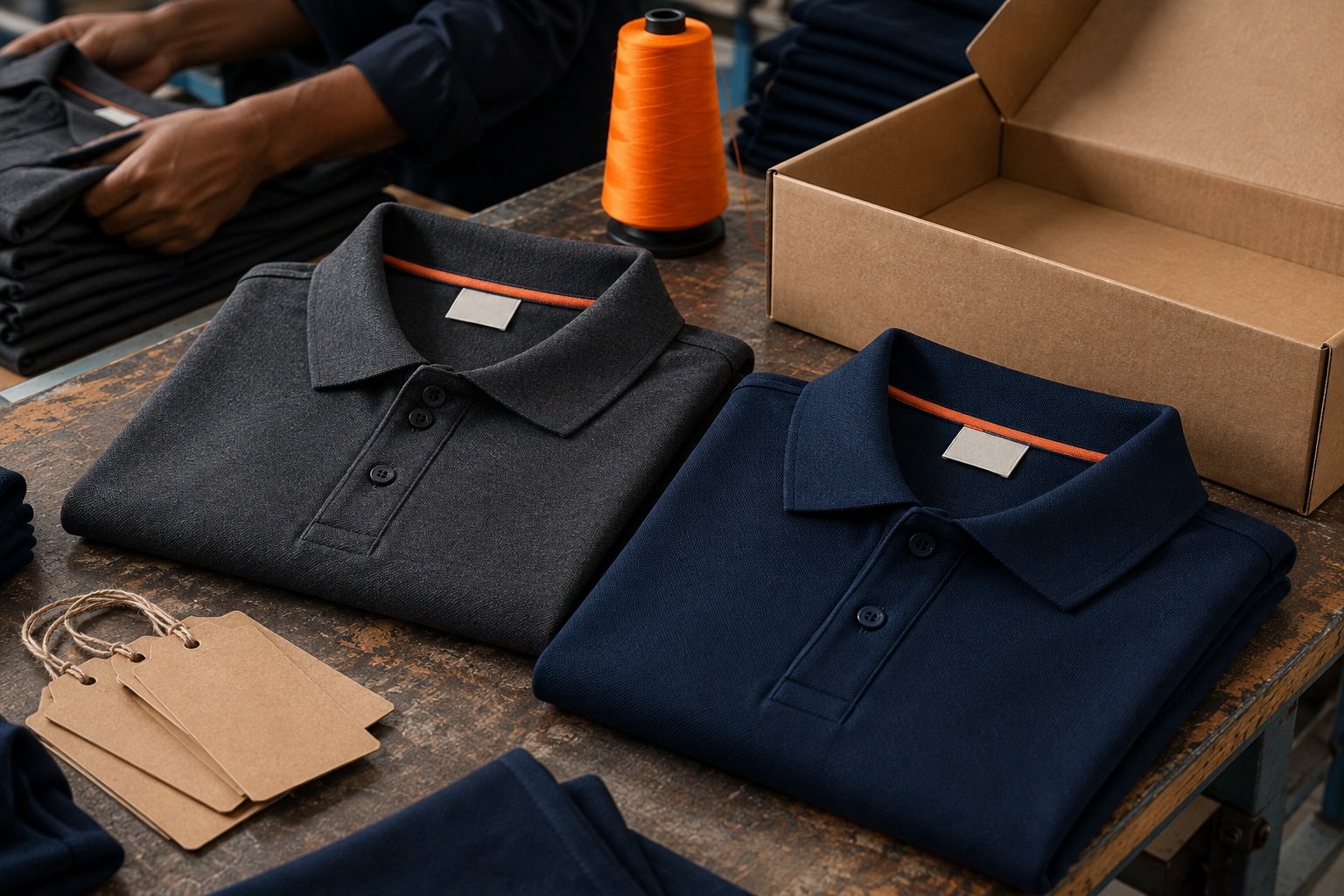 Unbranded garments with blank labels and packing materials