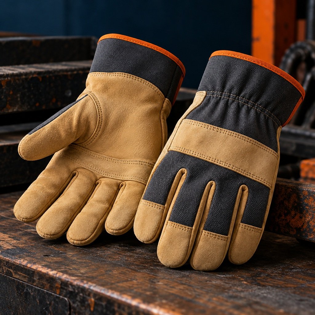 Leather and canvas industrial work gloves